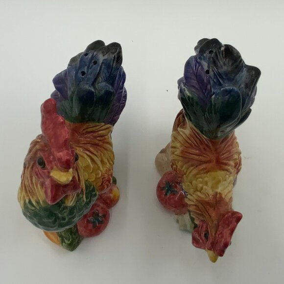 1996 Fritz & Floyd Hen and Rooster Salt & Pepper Shakers Fruit & Veggies - Picture 2 of 9